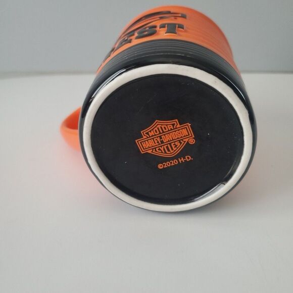 Harley Davidson Orange Black Ribbed REST Coffee Mug Cup 16 OZ - Picture 6 of 7